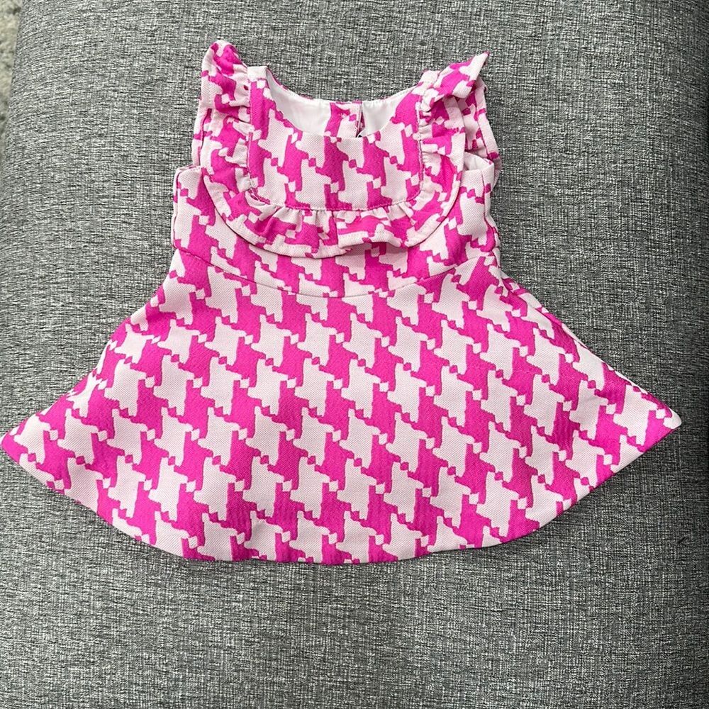 Janie and Jack Baby Girl Fuschia Pink White Houndstooth Dress Size 3-6 month